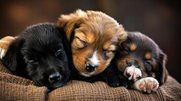 Double Trouble Adorable Puppies Cuddle Together Tails Wagging photo