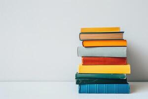 A Rainbow of Knowledge Colorful Books on White Surface photo