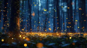 Enchanting Glow Firefly Swarm Lights Up Dark Forest photo