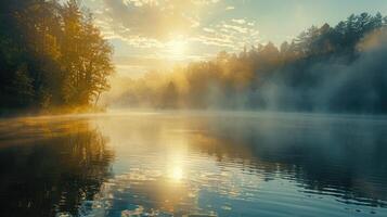 Mysterious Mist Sunrise Magic at Tranquil Lake photo