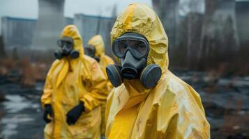 Caution Adults in Protective Gear Near Radioactive Zone photo