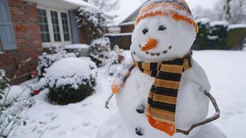 The Cheery Snowman in the Winter Wonderland Backyard photo