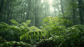 Enchanting Morning Mist Over Lush FernCovered Forest Pathway photo