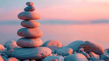 Serenity in Balance Stacked Pebbles on Larger Stone photo