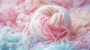 Soft and Cozy Pastel Yarn Ball Unraveling Threads photo