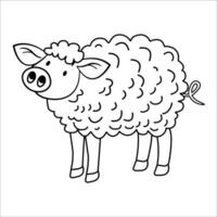 cartoon simple Line sketch mangalitsa outline in black and white, Coloring Book Material. vector