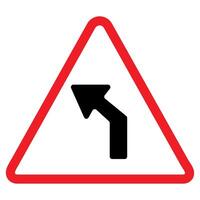 Left turn curve warning sign, red triangle, black arrow, traffic symbol. vector