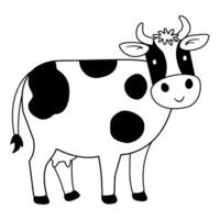cartoon simple Line sketch cow outline in black and white, Coloring Book Material. vector