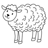 cartoon simple Line sketch Sheep outline in black and white, Coloring Book Material. vector