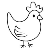 cartoon simple Line sketch chicken outline in black and white, Coloring Book Material. vector