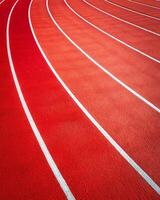 Close up of Empty Red Running Track photo