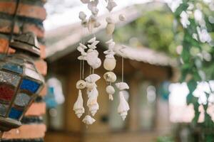 Seashell mobile crafted from natural shells, creating a coastal-themed decoration. photo