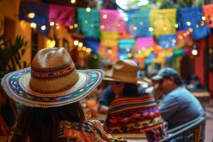 Patrons enjoy a lively atmosphere in a Mexican restaurant photo