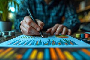 Financial Analyst Concept, Financial statistics, charts, and data visualization in a corporate environment photo