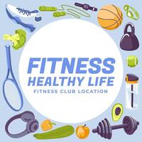 A set of objects for fitness and health. Lifestyle activity. Design with text. flat illustration vector