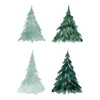 Fir trees sketches and silhouettes in simple style watercolor illustration set for Christmas and New Year designs vector