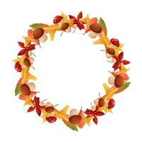 Template, empty fall frame. Leaves and mushrooms. On white background isolated. vector