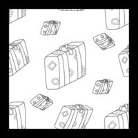 Seamless pattern travel or business trip. illustration Background with Handle Suitcase with Airport Stickers. Linear Template for Vacation T-shirt, Textile, Printed Fabric, Wrapping paper. vector
