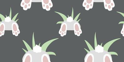 Cute Flat Easter seamless pattern with Bunnies in Hole with Green Grass. Spring beautiful background with Rabbit Bottom, great for Easter Card, banner, textile, wallpaper Cartoon design, Fabric vector