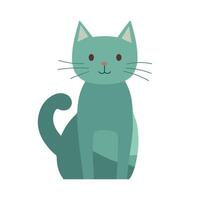 Cute cartoon illustration of a green cat sitting with a smile, simple and minimalistic design vector