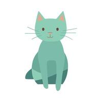 Cute teal green cartoon cat sitting with a happy expression, isolated on a white background vector