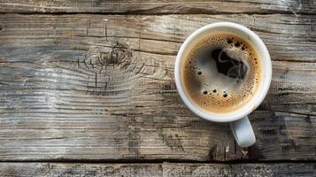 Steaming Cup of Arabica Coffee on Rustic Wooden Table photo