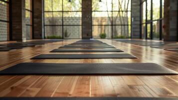 Yoga Studio Prepares for Class with Rows of Mats photo