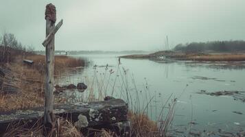The Weathered Woolen Arrow Points to Tranquil Waters photo