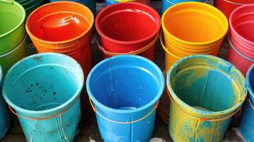 Rainbow of Buckets A Playful and Vibrant Display photo