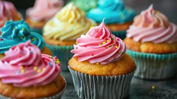 Sweet Delights Colorful Cupcakes with Ticker Pattern Frosting photo