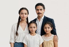 a hispanic family posing for a portrait photo