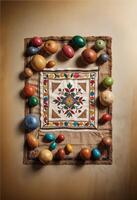 a colorful traditional hispanic quilt with a star and other objects photo