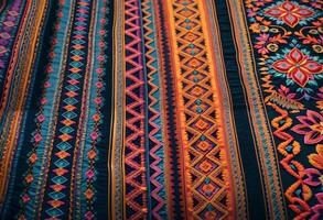 a close up of a colorful fabric with a traditional hispanic pattern photo