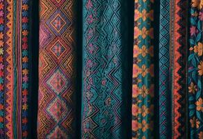 colorful traditional Hispanic ethnic fabric on display in a store photo