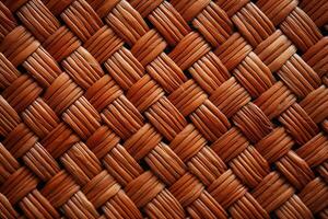 Detailed close-up view of a handwoven basket showing intricate weaving patterns and textures. photo