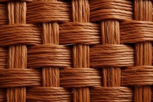 Detailed close-up view of a handwoven basket showing intricate weaving patterns and textures. photo
