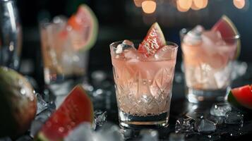 Paloma cocktail in glasses with ice and guava photo