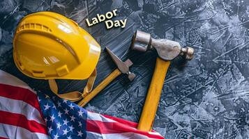 Labor Day celebration concept with yellow helmet photo