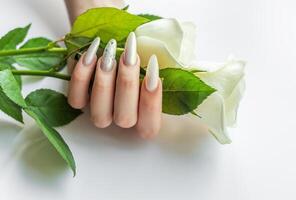 Female Hands with beautiful pearl manicure photo