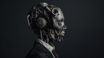 a robot with the head of a humanoid robot wearing a business suit photo