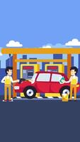 dois feliz personagens dentro uniforme lavando carro com Sabonete em vertical 2d desenho animado animação video