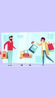Man with a grocery basket and a woman with the packages On Vertical 2D Cartoon Animation video