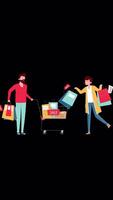 Man with a grocery basket and a woman with the packages On Vertical On Alpha Channel 2D Cartoon Animation video