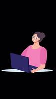 Woman Working On Project On Computer In Office On Vertical On Alpha Channel 2D Cartoon Animation video