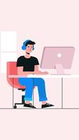 Businessman Sitting At Desk Working On Computer Cartoon Animation On Vertical 2D Cartoon Animation video