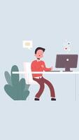 Businessman Sitting At Desk Working On Computer Cartoon Animation On Vertical 2D Cartoon Animation video