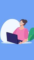 Woman Working On Project On Computer In Office On Vertical 2D Cartoon Animation video