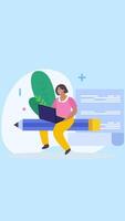 Woman Working In Office Solving Problem With Project on Laptop On Vertical 2D Cartoon Animation video