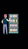 Man Choosing A Book From The Library On Vertical On Alpha Channel 2D Cartoon Animation video