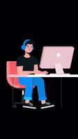Businessman Sitting At Desk Working On Computer Cartoon Animation On Vertical On Alpha Channel 2D Cartoon Animation video